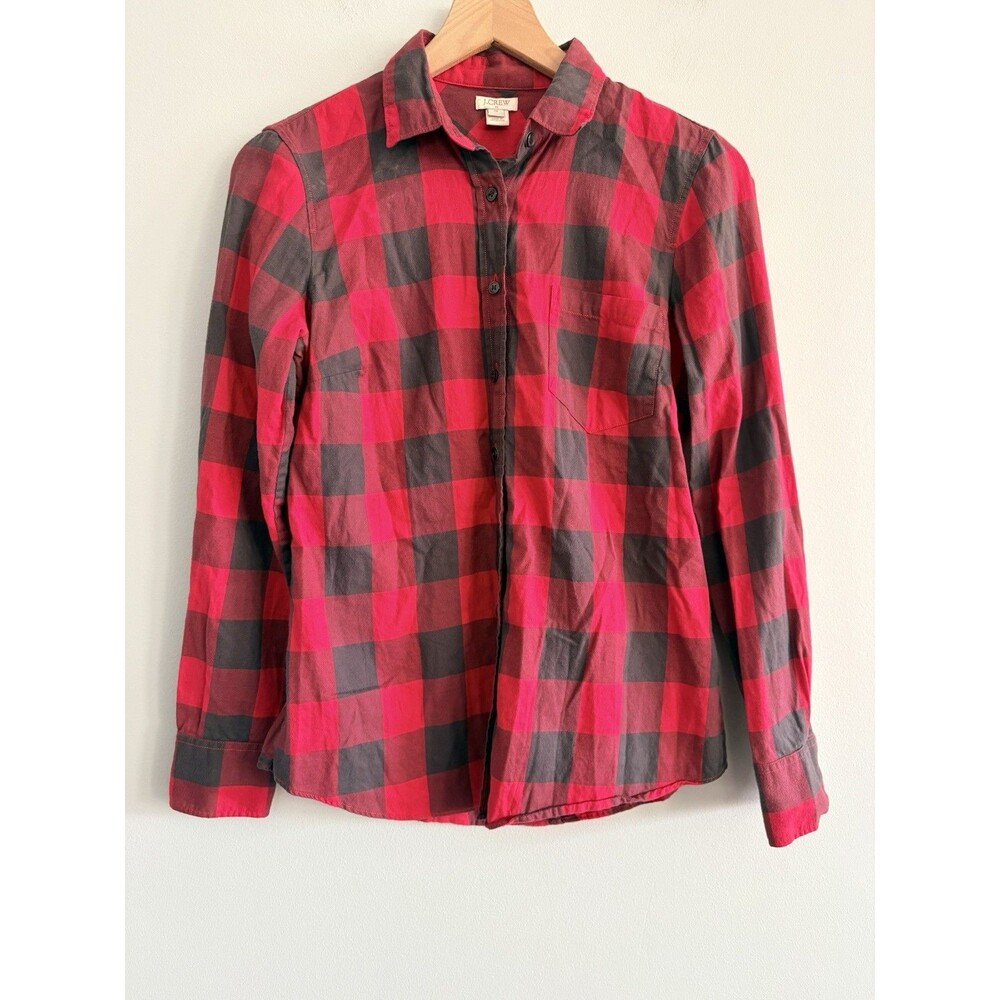 J. Crew Buffalo Plaid Flannel Shirt Red Women's Size XS Button Front Fall